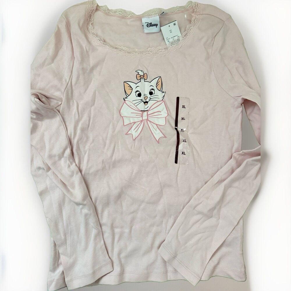 NWT Disney Aristocrats Graphic Girls Long Sleeve T-Shirt Pink Coquette Size XL